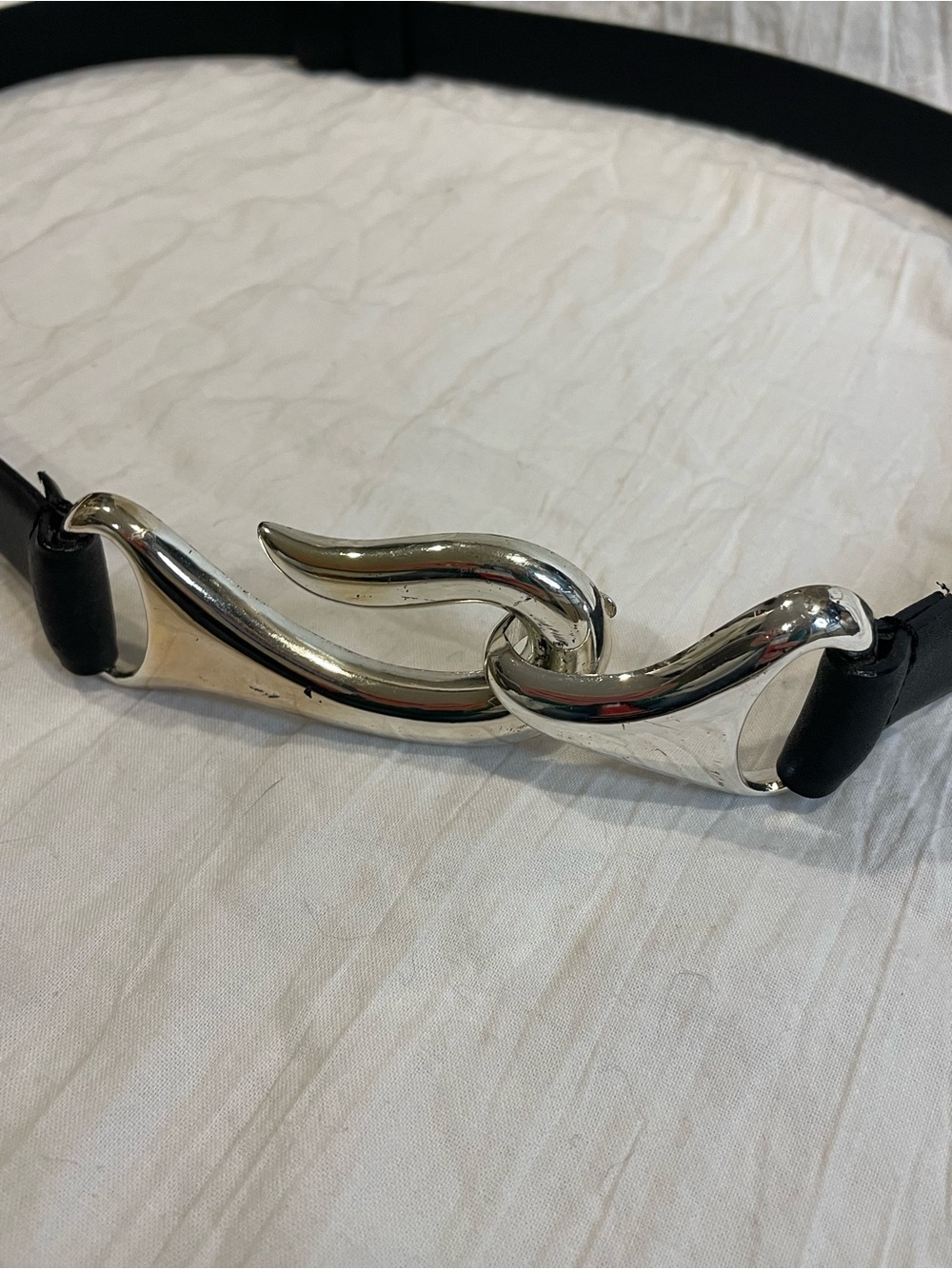 Chico's Black Leather Belt with Silver Twist Buckle - Picture 2 of 9